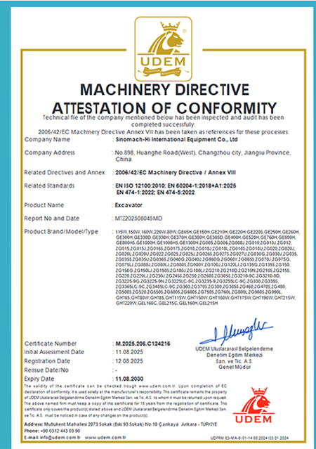 Certificado CE de excavadora